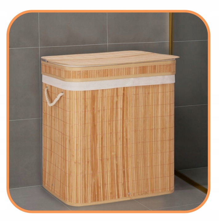 KOSZ BAMBUSOWY NA PRANIE BIELIZNĘ DWUKOMOROWY Z POKRYWĄ POJEMNIK DUŻY 100L