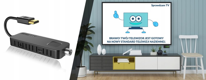 DEKODER TUNER TV HD DVB-T2 i DVB-C HEVC H.265 MINI STICK NAGRYWANIE PVR