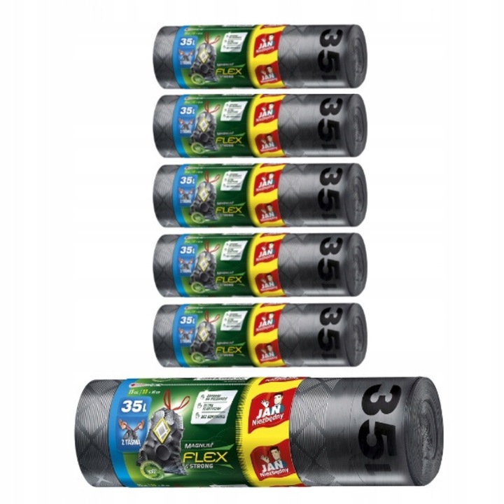WORKI NA ŚMIECI 35L JAN NIEZBĘDNY MAGNUM FLEX & STRONG Z TAŚMĄ 75SZT MOCNE