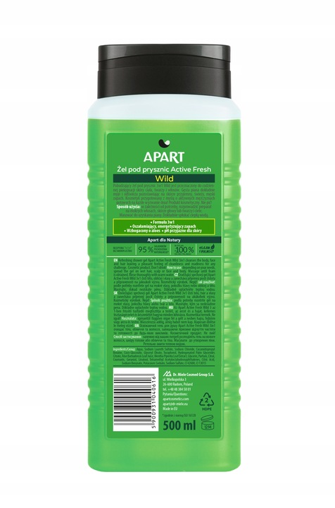 APART Żel pod Prysznic Męski 3w1, 4w1 Ciało, Twarz, Włosy, Broda 5 x 500ml