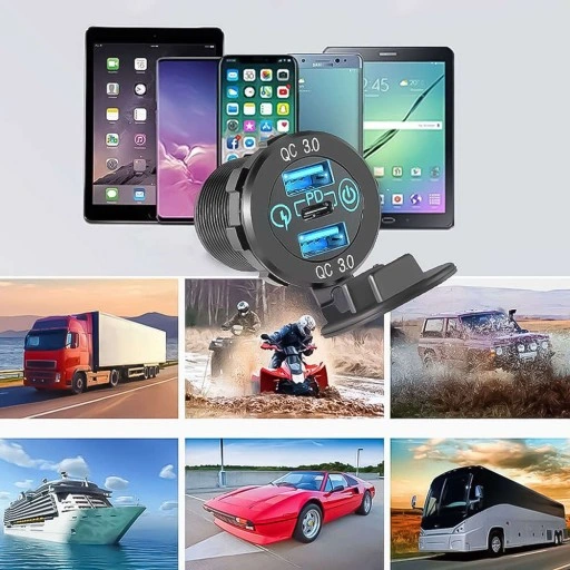 ŁADOWARKA ZAPALNICZKI 2x USB QC 3.0 + USB-C PD 60W