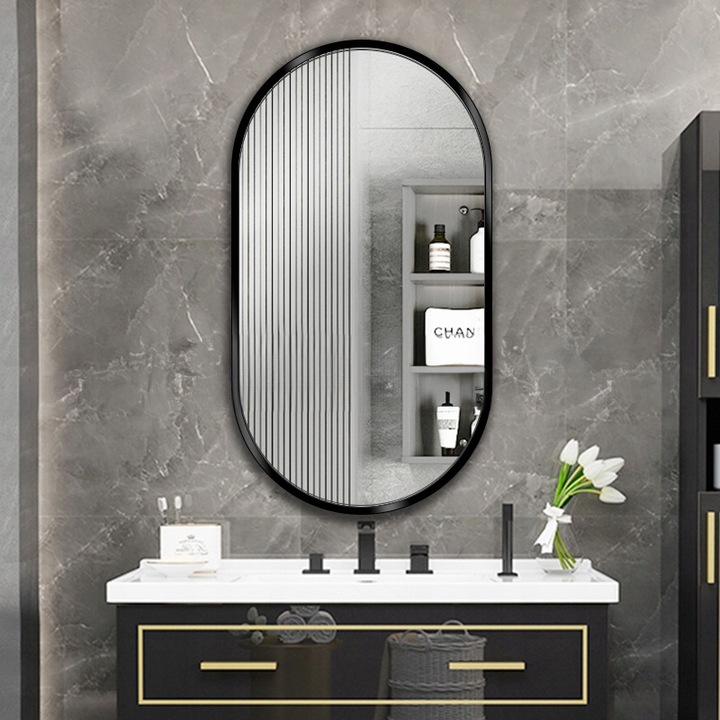 DUŻE LUSTRO OWALNE Industrialne ŁAZIENKOWE SALON SYPIALNIA CZARNE