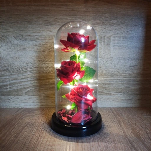 WIECZNA RÓŻA W SZKLE PREZENT NA DZIEŃ BABCI PUDEŁKO ŚWIECĄCA LED +KABEL USB