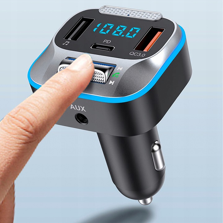 TRANSMITER ŁADOWARKA SAMOCHODOWA BLUETOOTH FM AUX JACK SAMOCHODOWY USB C