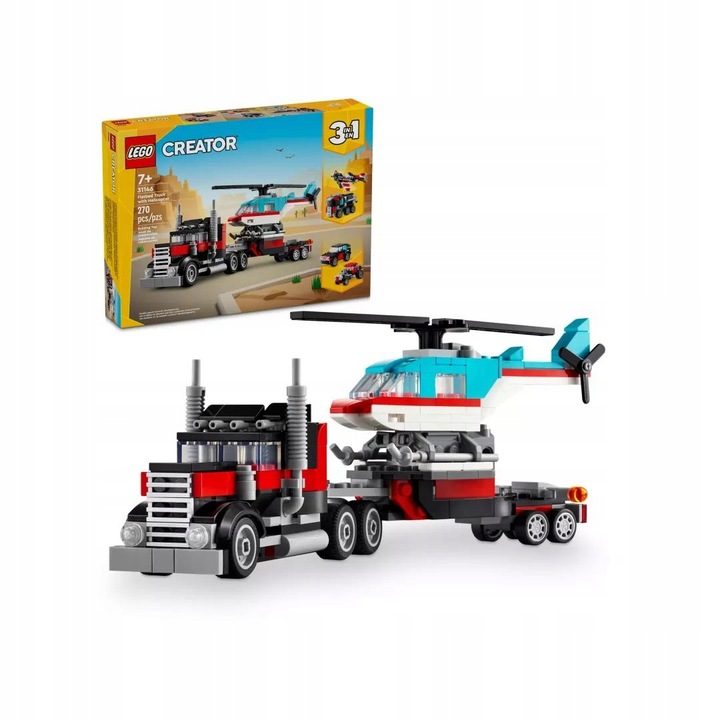 LEGO Creator 3w1 Ciężarówka z Platformą i Helikopterem 31146 +Torba+Katalog