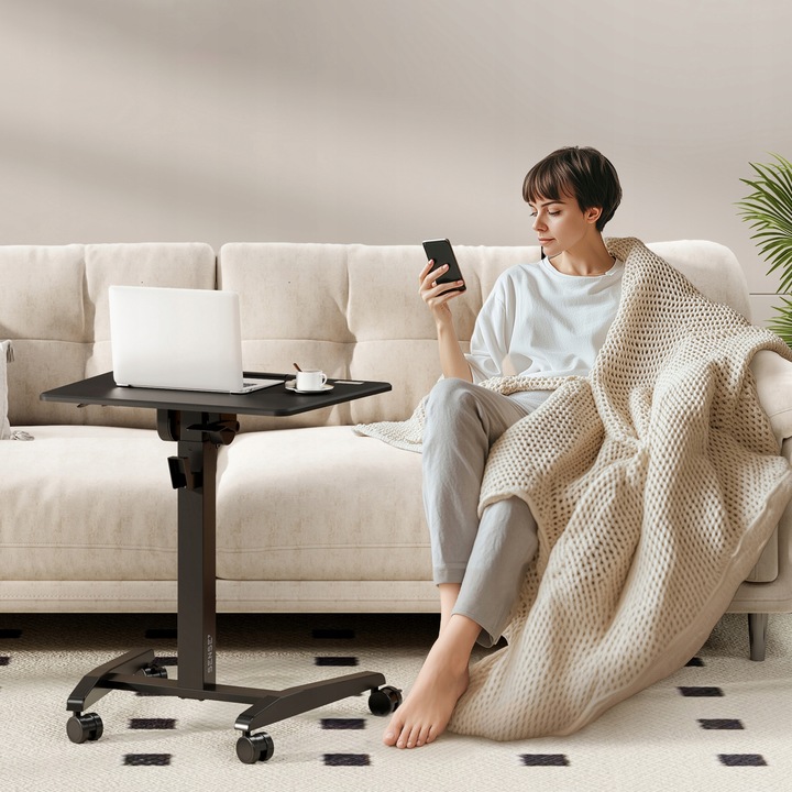Biurko Mobilne Regulowane Składane Stolik Pod Laptopa Kółka 70x52cm
