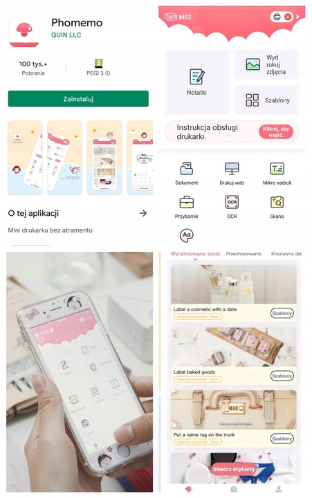 Biały papier termiczny z klejem do Phomemo T02 50mmx3,5m samoprzylepna x3