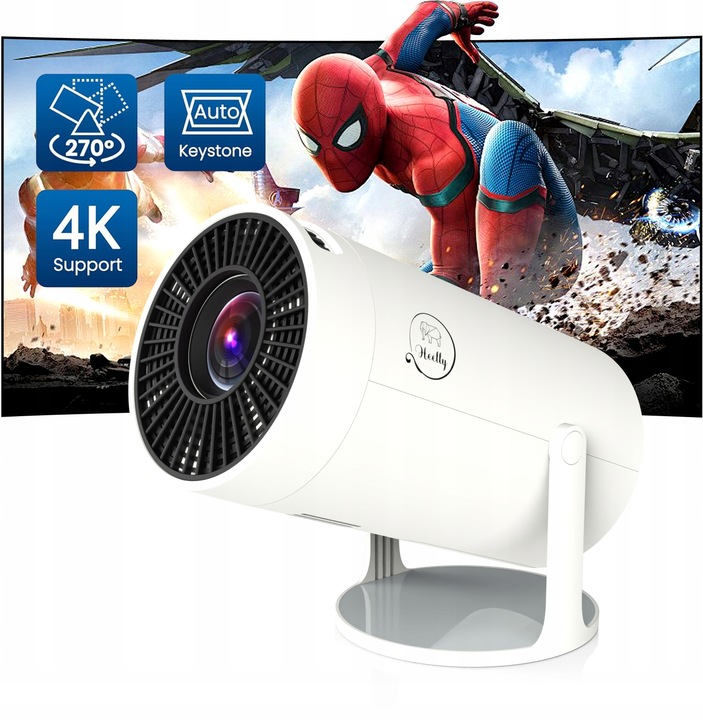 PROJEKTOR ANDROID 4K MINI PRZENOŚNY RZUTNIK WIFI SMART TV OBROTOWY LED FHD