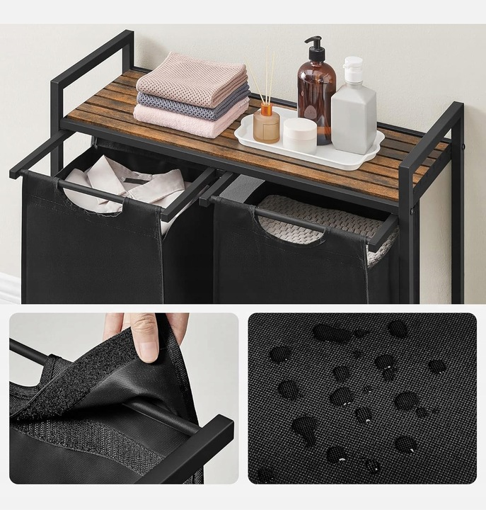 Kosz wolnostojący 2 PRZEGRÓDKI na pranie 2x46L 73 x 33 x 72 CZARNY z