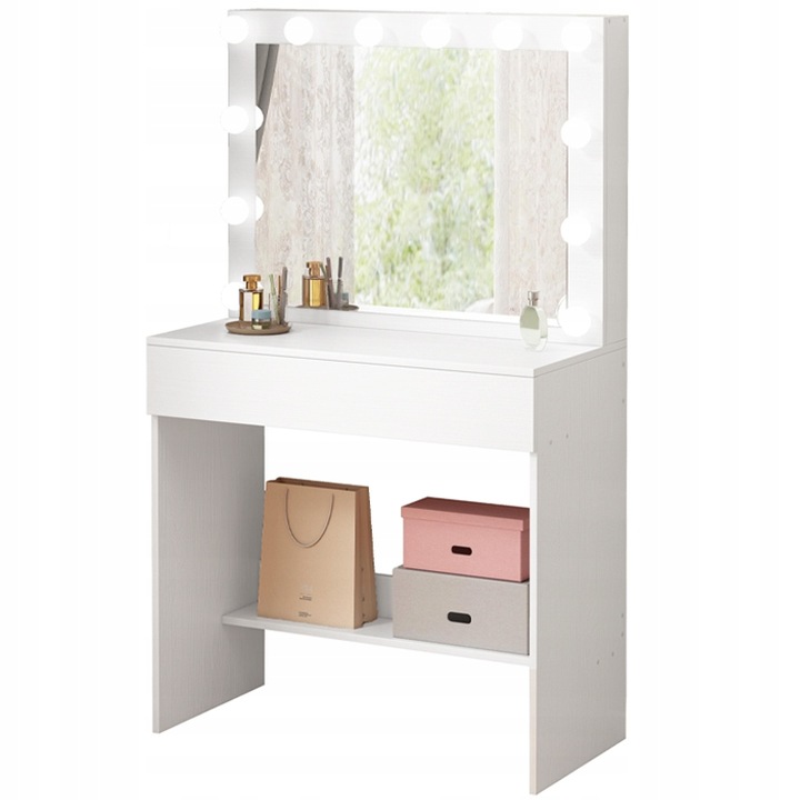 TOALETKA KOSMETYCZNA MAKIJAŻU WIZAŻU Z LUSTREM LED NOWOCZESNA LOFT GLAMOUR