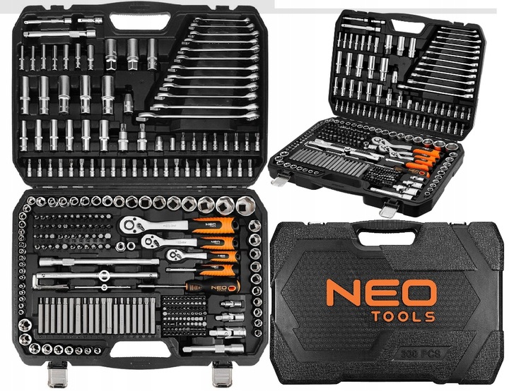 ZESTAW KLUCZY NASADOWYCH 1/2 3/8 1/4 300 SZT. GRZECHOTKA NEO TOOLS