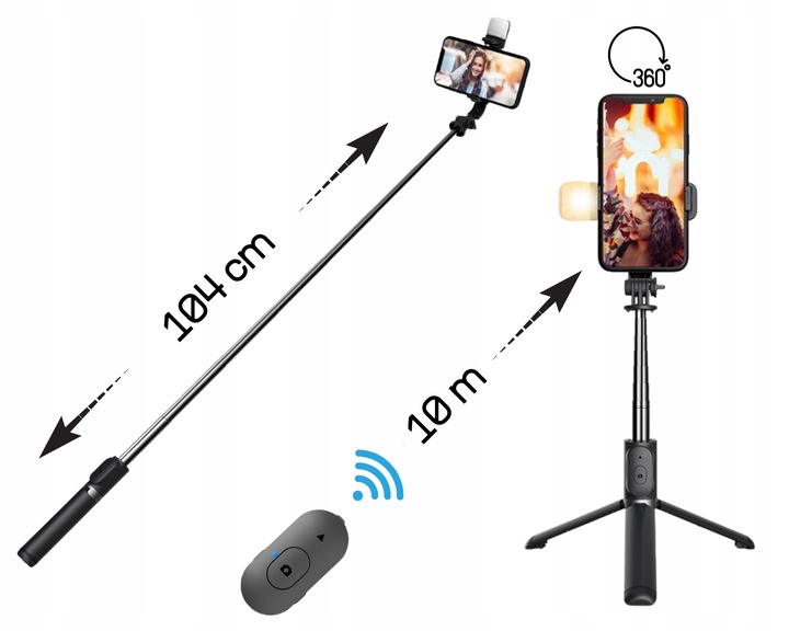 STATYW DO TELEFONU SELFIE STICK TRIPOD UCHWYT 3W1 Kijek + PILOT Bluetooth