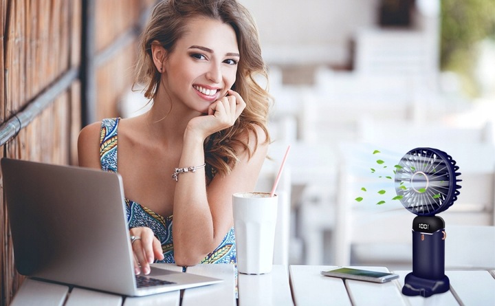 WENTYLATOR RĘCZNY LED 5 PRĘDKOŚCI WIATRAK MINI CICHY SKŁADANY PODRÓŻNY