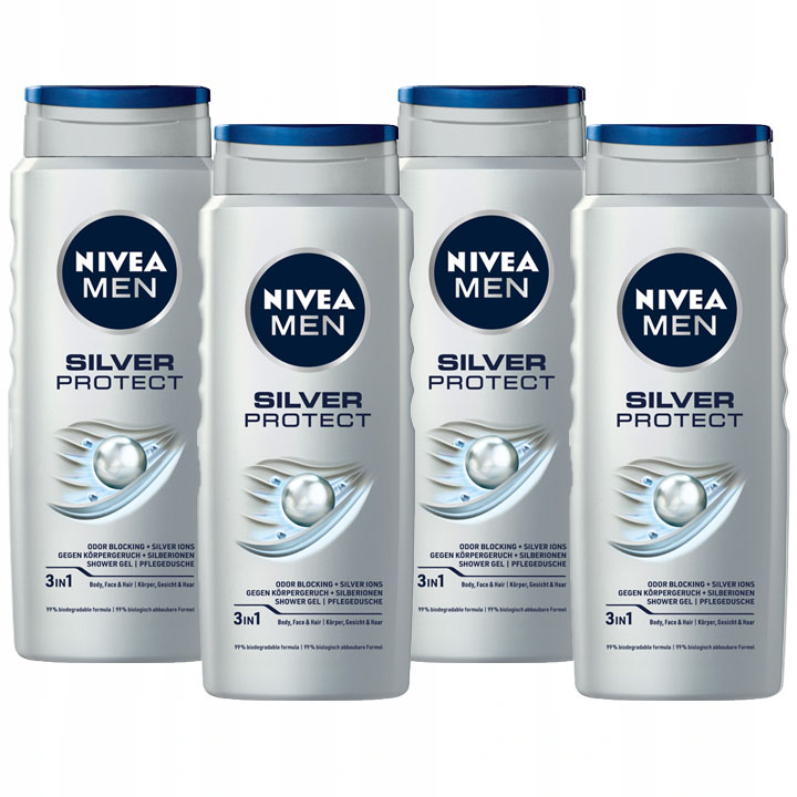NIVEA MEN SILVER PROSTECT Żel pod prysznic do mycia męski zestaw 4 x 500ml