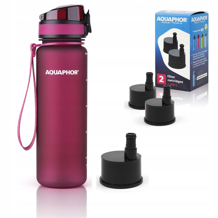 Butelka Filtr Bidon AQUAPHOR CITY 500ml Bordowy Zestaw 3 wkłady