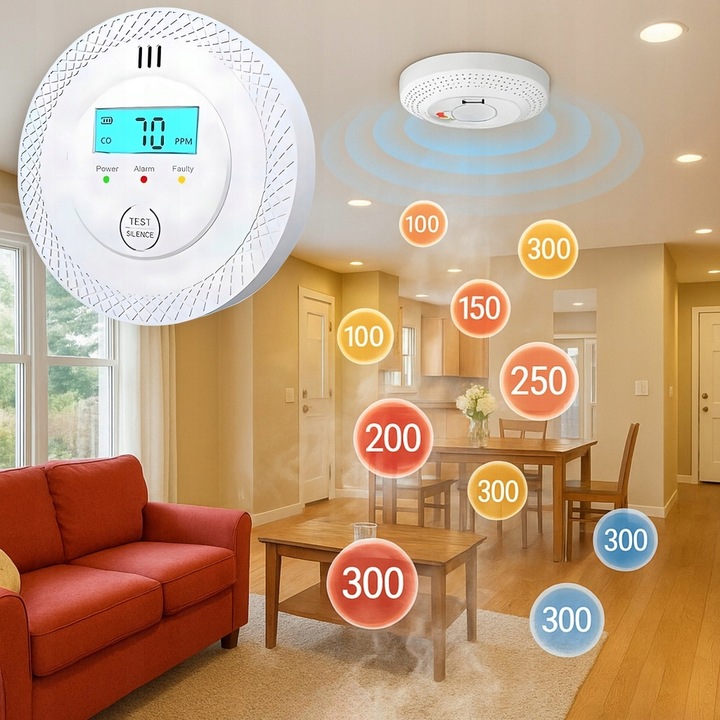 CZUJNIK CZADU GAZU TLENKU WĘGLA CO DETEKTOR LCD ALARM DŹWIĘKOWY I