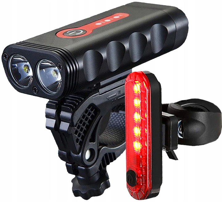 LAMPKA ROWEROWA LED PRZÓD 1800 LUMENÓW MOCNA + TYŁ OŚWIETLENIE ROWEROWE