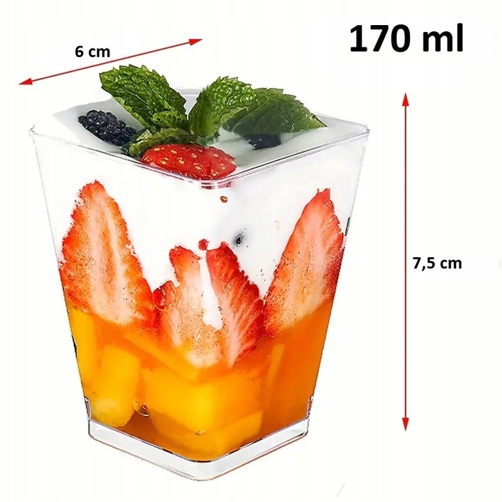 Pucharki do deserów i lodów jednorazowe plastikowe DUŻE 170 ml – 25 sztuk