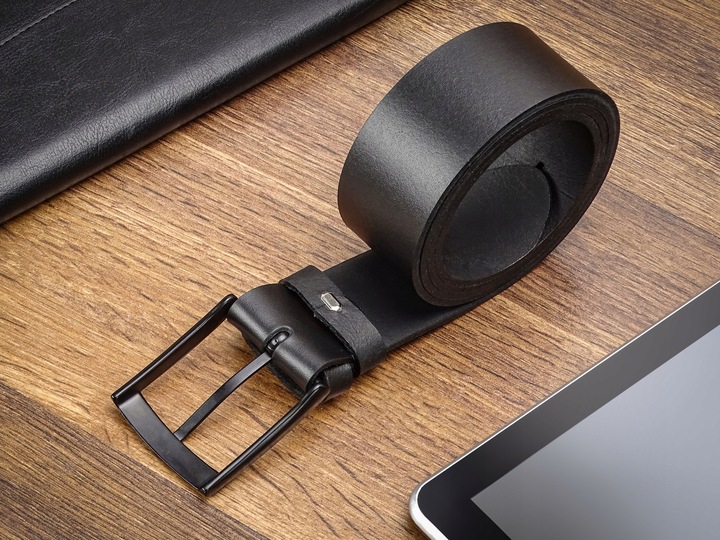 Pasek do Spodni Skórzany Męski Klamra Czarna Metal na Prezent 120cm