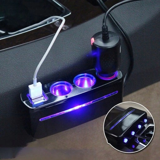 ROZGAŁĘŹNIK ZAPALNICZKI TRÓJNIK WOLTOMIERZ 2x USB