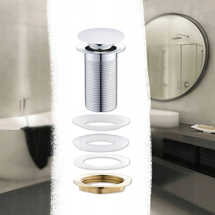 KOREK UMYWALKOWY AUTOMATYCZNY KLIK KLAK AUTO BEZ PRZELEWU SREBRNY