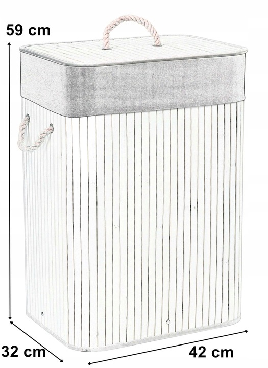 KOSZ BAMBUSOWY NA PRANIE BIELIZNĘ BIAŁY POJEMNIK ŁAZIENKOWY ORGANIZER 80L