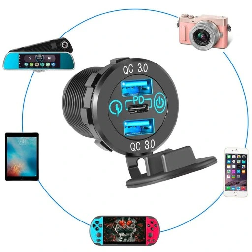 ŁADOWARKA ZAPALNICZKI 2x USB QC 3.0 + USB-C PD 60W