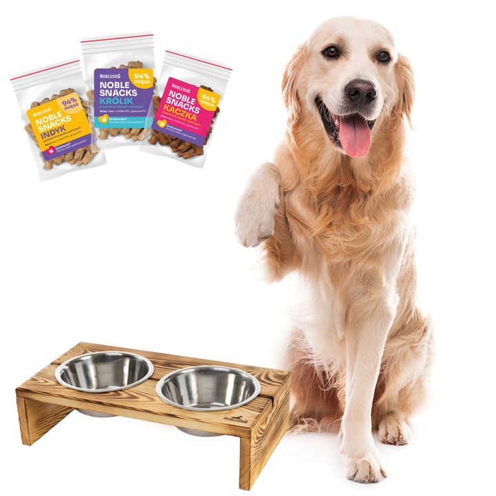 MISKI NA STOJAKU dla psa DUŻEGO STOJAK DREWNIANY bufet 2x 1,8 L + treserki