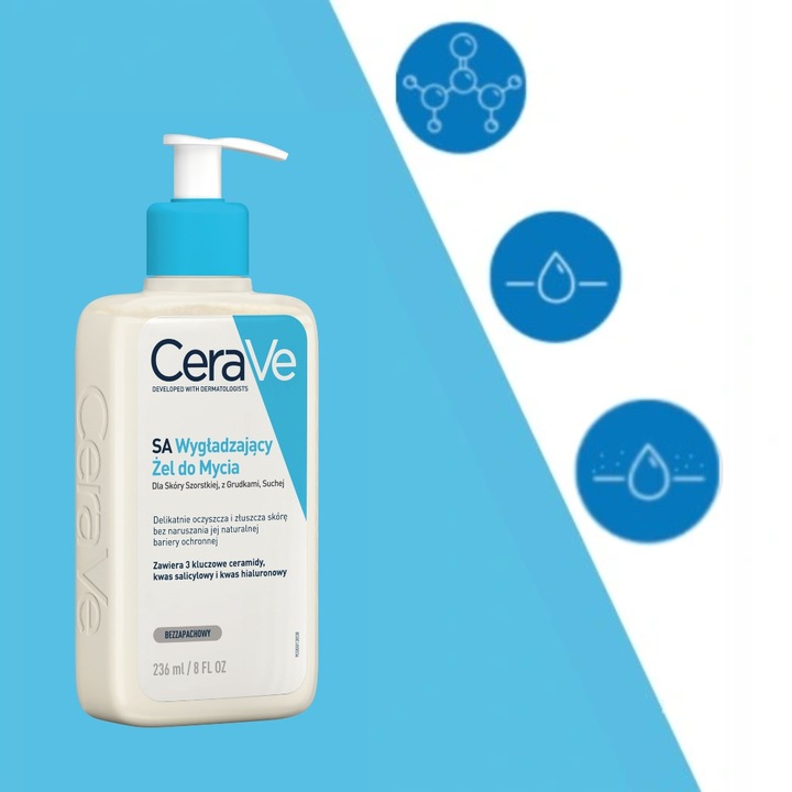CeraVe SA Żel Wygładzający do Mycia Skóra Szorstka Sucha 236ml + GRATIS