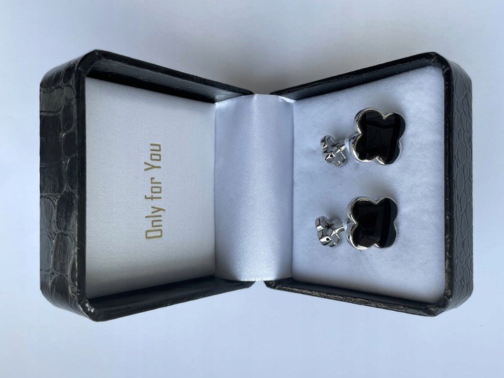 Markowe spinki do mankietów Exciting Czarna Koniczyna Koniczynka z Onyxem