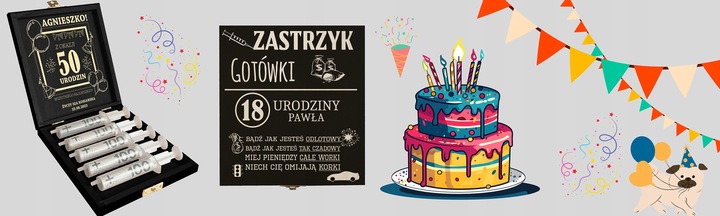 Zastrzyk gotówki prezent na urodziny 18 30 40 50 60 śmieszny pudełko grawer