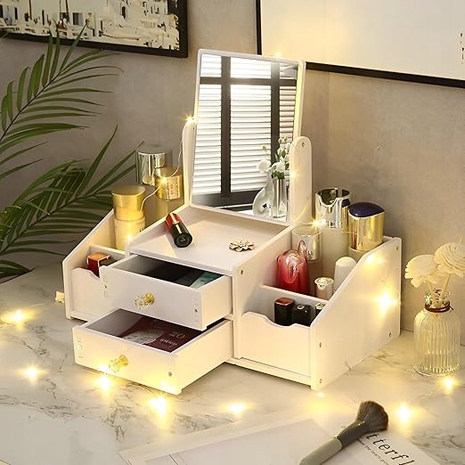 TOALETKA Z LUSTREM ORGANIZER PRZYBORNIK NA BIURKO DO MAKIJAŻU