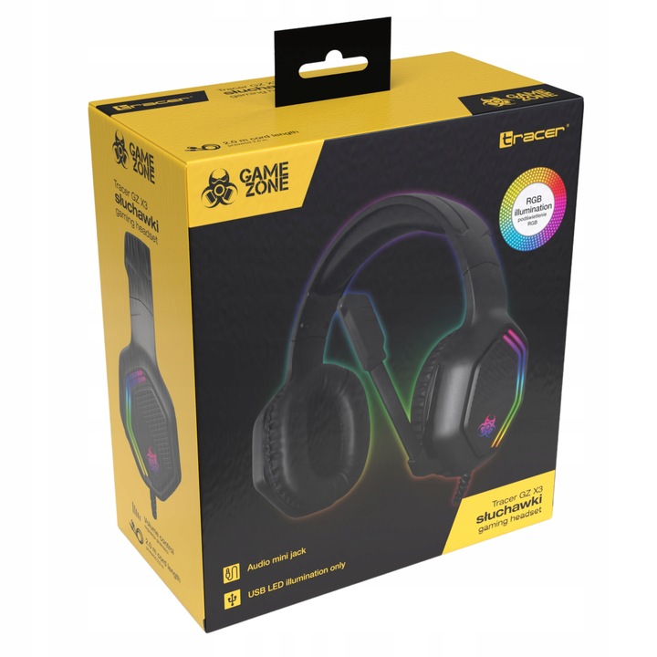 SŁUCHAWKI GAMINGOWE NASZUSZNE Z MIKROFONEM PRZEWODOWE RGB DLA GRACZY JACK