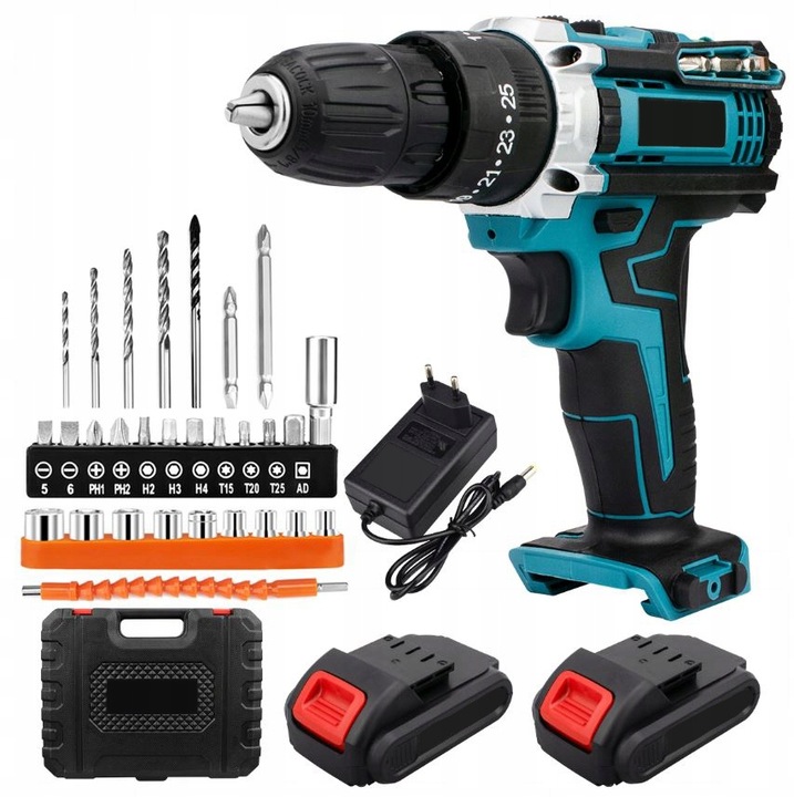 WIERTARKO-WKRĘTARKA AKUMULATOROWA 21V NIEBIESKA 2 AKUMULATORY 2.0Ah