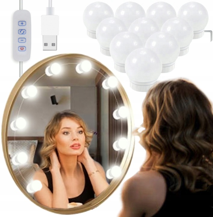 10x ŚWIATEŁKA LAMPKI LED NA LUSTRO TOALETKI 10 Poziomów Jasności 4,5M