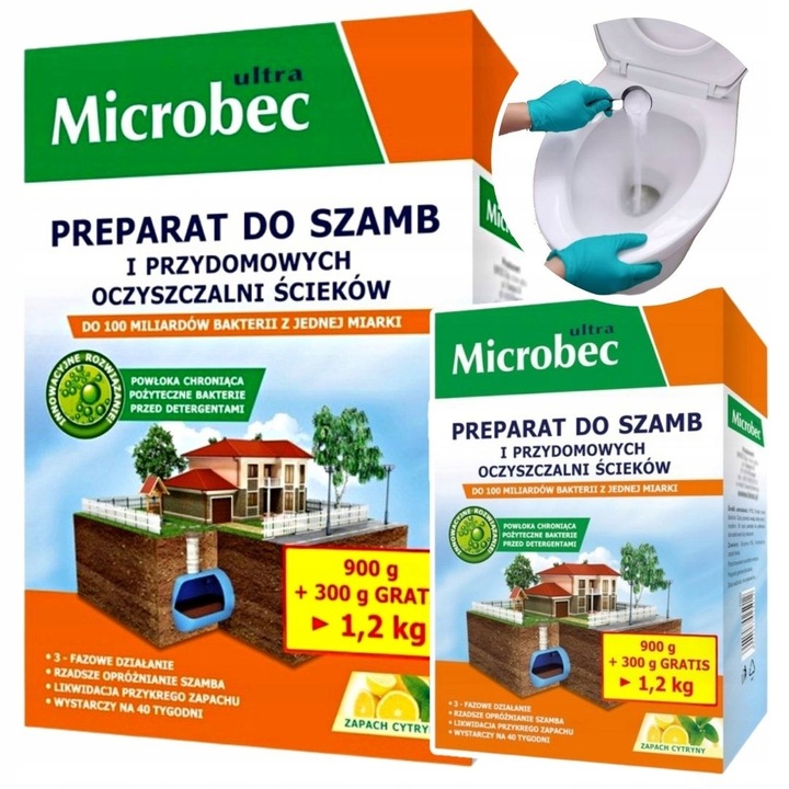 MICROBEC Ultra BAKTERIE ŚRODEK DO SZAMBA 1.2kg x 2