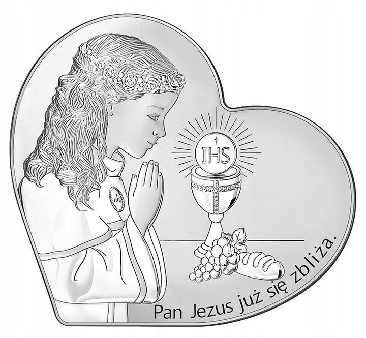 PAMIĄTKA PIERWSZEJ KOMUNII OBRAZEK SREBRNY ŚWIĘTEJ PREZENT Z GRAWEREM