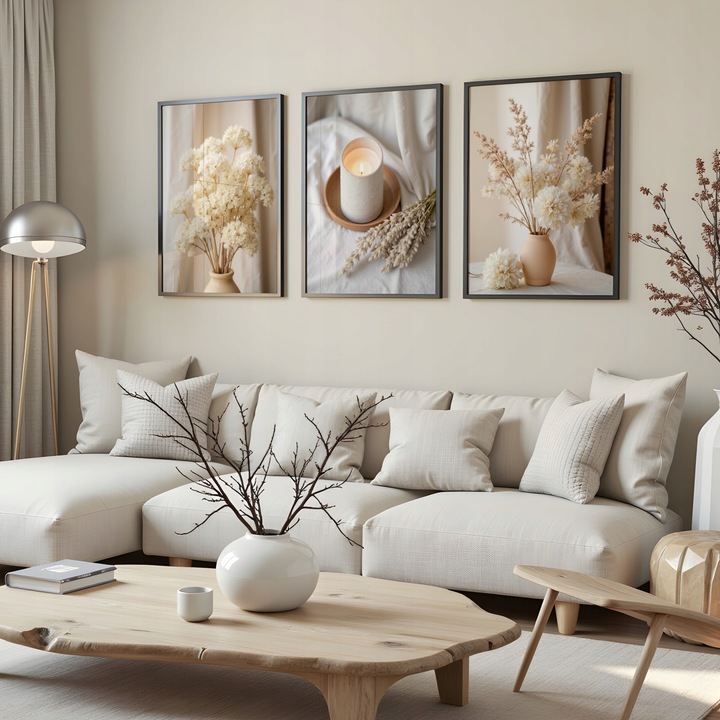 OBRAZY BOHO ZESTAW 3 PLAKATÓW W RAMIE DEKORACJE DO SALONU SYPIALNI