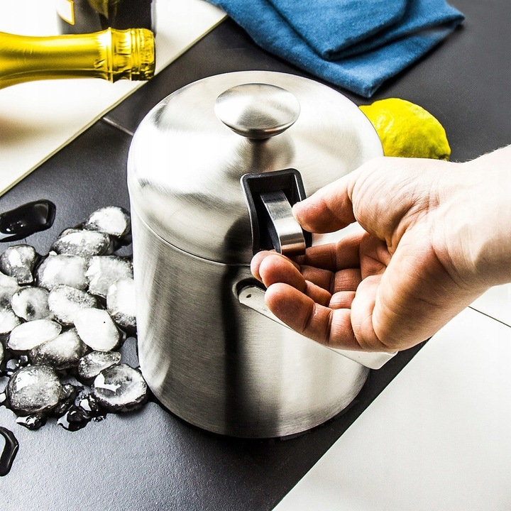 POJEMNIK NA LÓD z pokrywką DUŻE WIADERKO do lodu ZE STALI NIERDZEWNEJ 1.3l