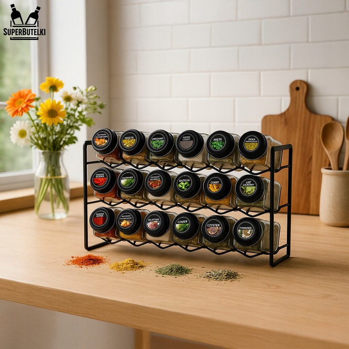 18x POJEMNIKI NA PRZYPRAWY STOJAK PRZYPRAWNIK NAKLEJKI NA PRZYPRAWY +GRATIS