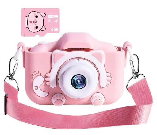 APARAT CYFROWY DLA DZIECI Dziecka Fotograficzny RÓŻOWY KOTEK + KARTA 4GB