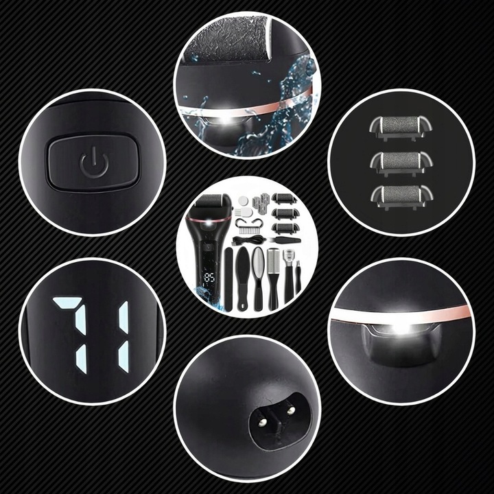 PILNIK DO STÓP MEGA ZESTAW DO PIĘT PILNICZEK ELEKTRYCZNY LED + NASADKI 15w1