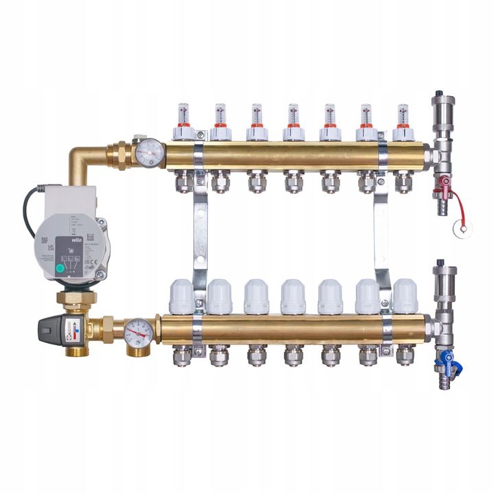 Rozdzielacz do podłogówki 7 obwodów sekcji z grupą pompową z pompą Wilo