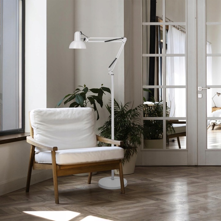 Lampa Podłogowa Stojąca Biała LED E27 Kreślarska Regulowana do