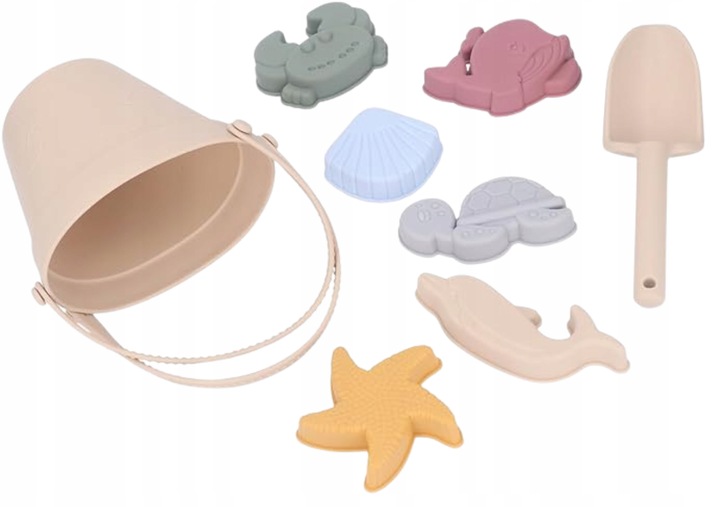 SILIKONOWE ZABAWKI DO PIASKU MIĘKKIE DO WODY NA PLAŻĘ WIADERKO FOREMKI