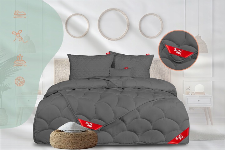 KOŁDRA CAŁOROCZNA ANTYALERGICZNA 200X220 SZARA Z POLSKI CIEPŁA 4 PORY ROKU