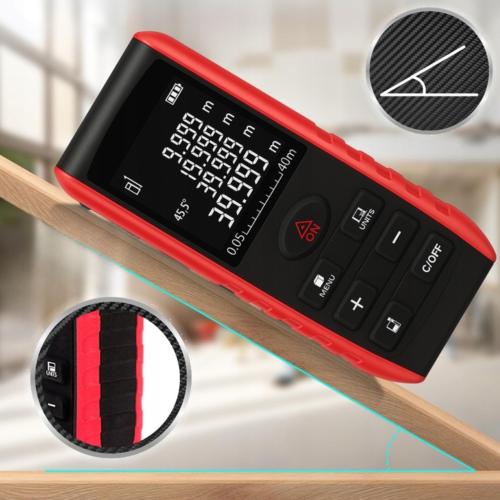 DALMIERZ LASEROWY 50M KĄTOMIERZ CYFROWY MIERNIK POZIOMICA LASEROWA LED