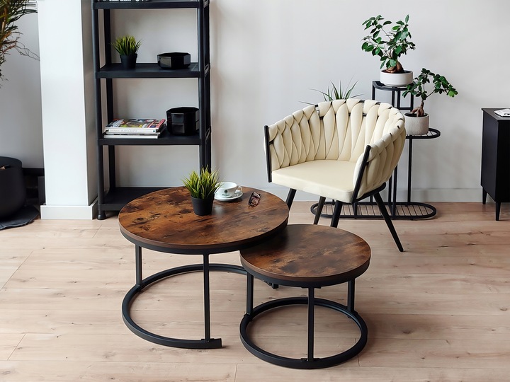 STOLIK KAWOWY RUSTYKALNY OKRĄGŁY ZESTAW STOLIKÓW KAWOWYCH ŁAWA LOFT