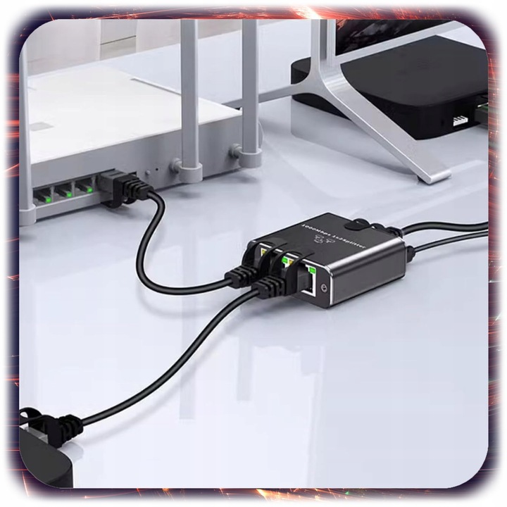 SPLITTER LAN 1x2 SWITCH ROZDZIELACZ ADAPTER 2xRJ45 ETHERNET 1000Mbps 1GB