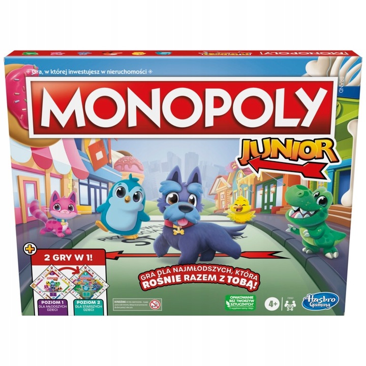 Gra Monopoly Junior 2w1 dwustronna plansza PL Hasbro F8562